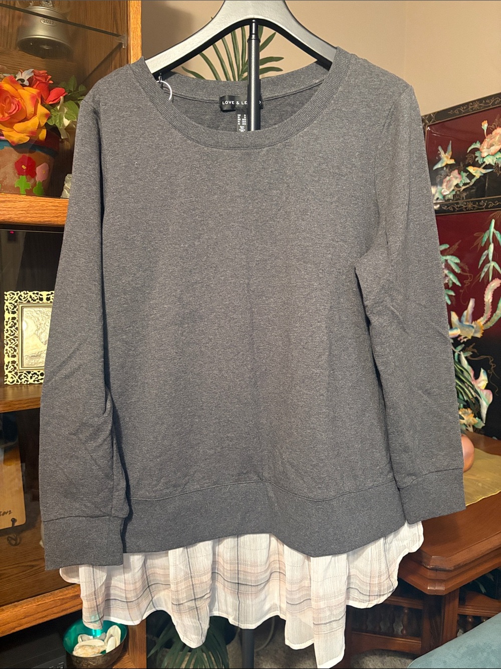 Gray Layered-Look Women's Top
